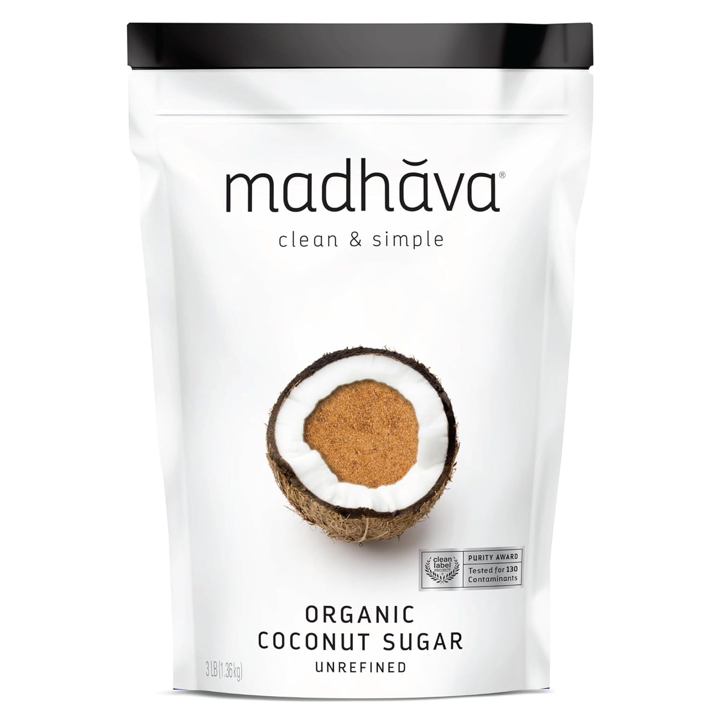 MADHAVA_Organic_Coconut_Sugar_3_Lb._Bag_(Pack_of_1),_Natural_Sweetener,_Sugar_Alternative,_Unrefined,_Sugar_for_Coffee,_Tea_&_Recipes,_Vegan,_Organic,_Non_GMO