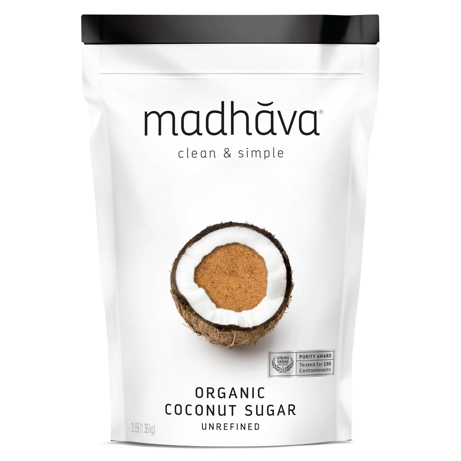 MADHAVA_Organic_Coconut_Sugar_3_Lb._Bag_(Pack_of_1),_Natural_Sweetener,_Sugar_Alternative,_Unrefined,_Sugar_for_Coffee,_Tea_&_Recipes,_Vegan,_Organic,_Non_GMO