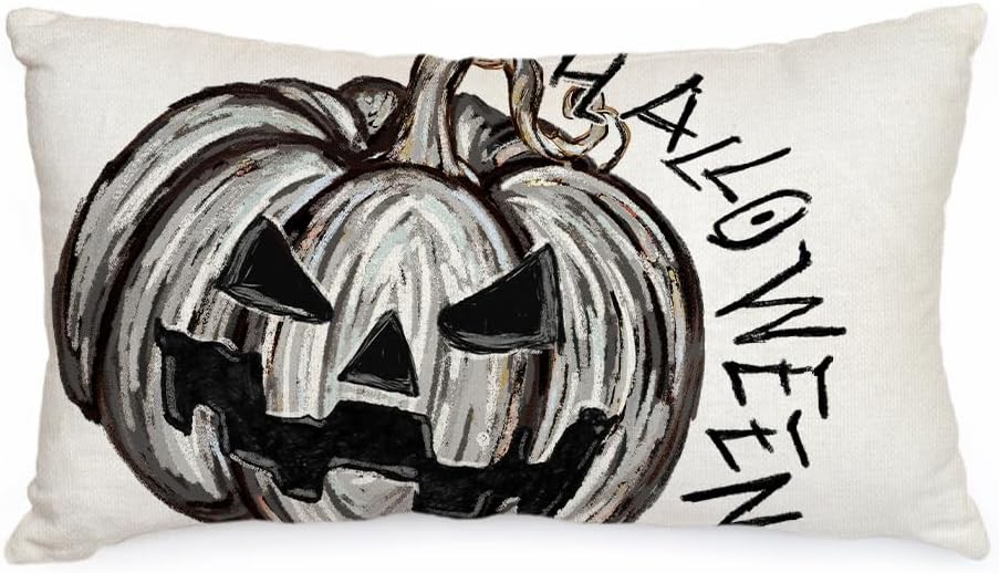 🎁 AACORS Halloween Pillow Cover 12x20 Inches - Pumpkin Farmhouse Decor, Spooky Holiday Throw Pillow Case for Sofa Couch, Home Party Decorations (Black) AA748-12 (100% off)