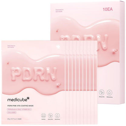 medicube_Salmon_DNA_PDRN_Pink_Vita_Coating_Sheet_Mask_10EA_-_Korean_sheet_mask_for_glass_skin_-_Luxurious_Home_care_Mask_for_Hydration,_Firming,_and_Balanced_Skin,_Korean_Skin_Care_(22g/0.77oz_x_10ea)