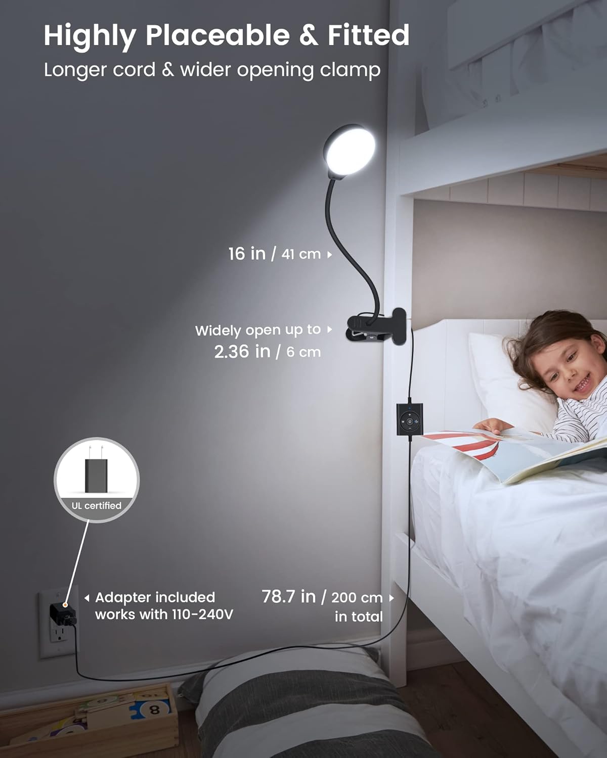 Glocusent_5W_Clip_on_Light,_36_LEDs_Eye_Caring_Reading_Light_for_Bed,_3_Colors_&_5_Brightness_Clip_on_Lamp_with_Adapter,_Perfect_Reading_Light_for_Bed_with_Clamp/Bunk_Bed/Headboard/Table/Desk