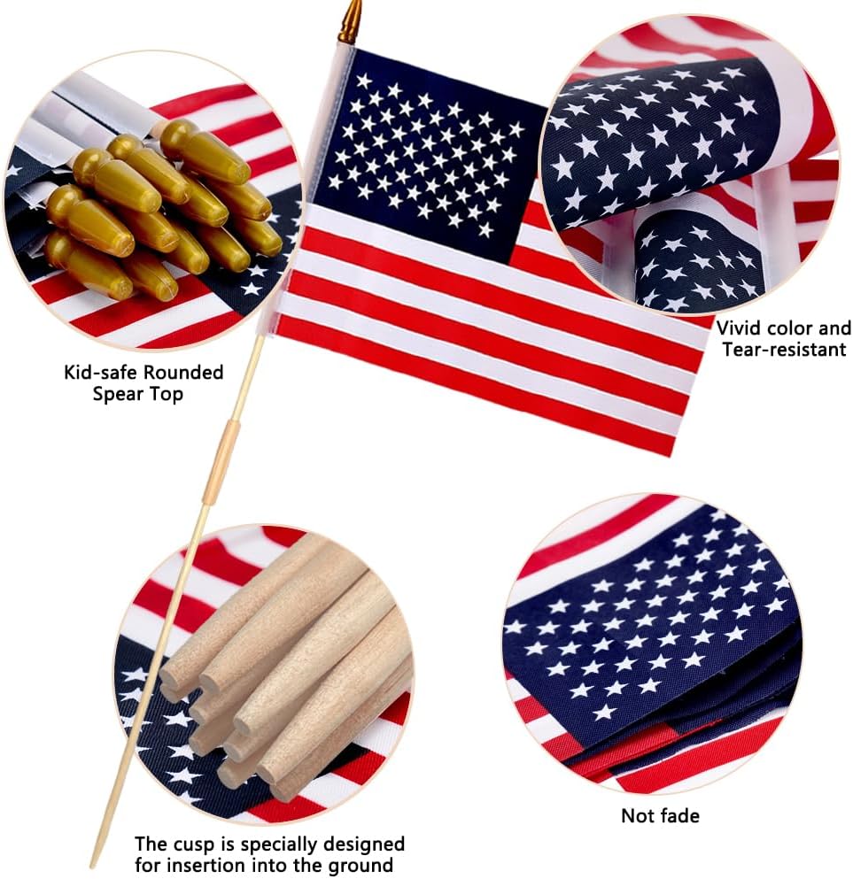 12_Pcs_12x18_Inch_American_Flags_for_Outside,_250th_Anniversary_USA_Stick_Flag_with_Handheld_and_Grounded_Multi-Purpose_Flagpole,_Memorial_Day,_4th_of_July_Decorations,_Patriotic_Decorations