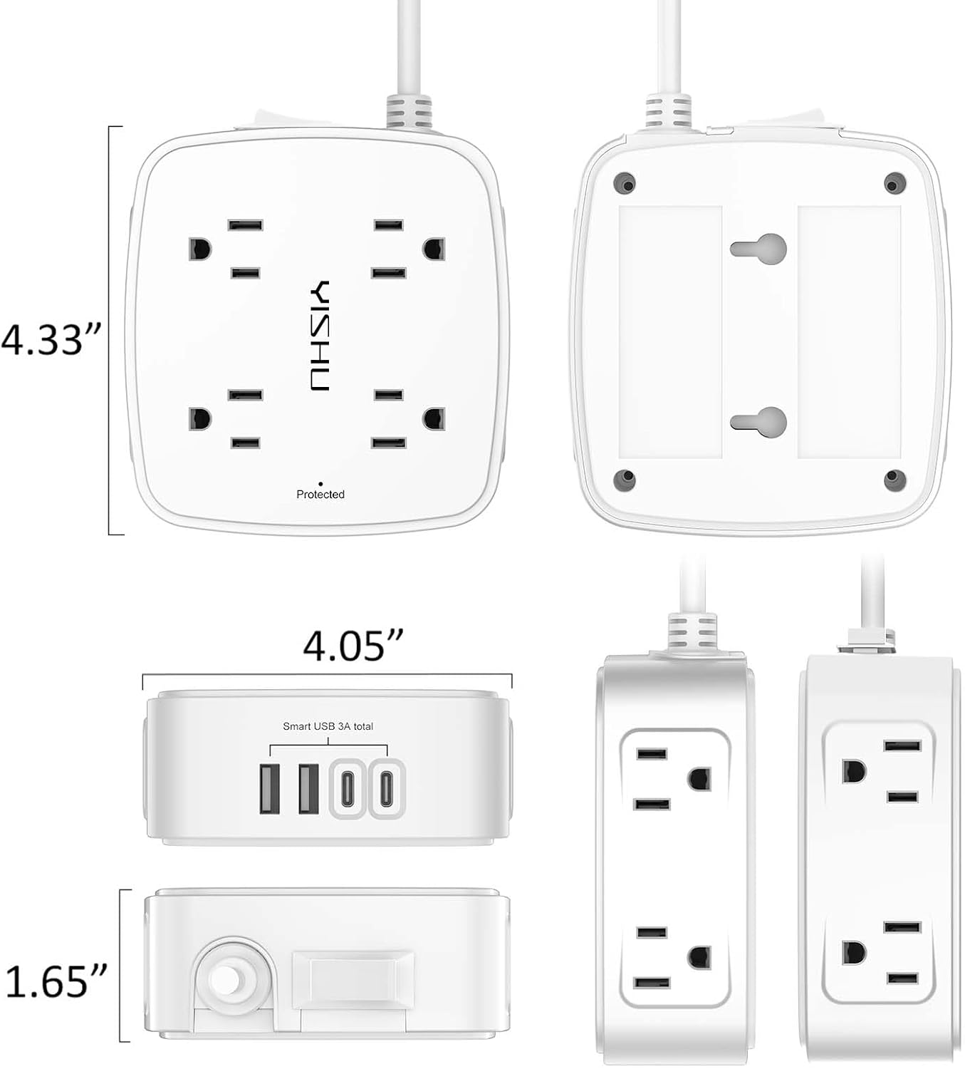 6_Ft_Surge_Protector_Power_Strip_-_8_Widely_Outlets_with_4_USB_Ports,_3_Side_Outlet_Extender_with_6_Feet_Extension_Cord,_Flat_Plug,_Wall_Mount,_Desk_USB_Charging_Station,_ETL,White