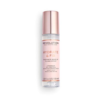 Makeup Revolution Hydrate &amp;amp; Fix Fixing Spray, Infused with Hyaluronic Acid, Matte Finish, Vegan &amp;amp; Cruelty-Free, 3.38 Fl Oz