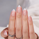 BTArtbox French Tip Press On Nails - White Press On Nails Almond, Short Fake Nails with Nail Glue, Fit Perfectly & Natural Reusable Stick on Nails in 16 Sizes