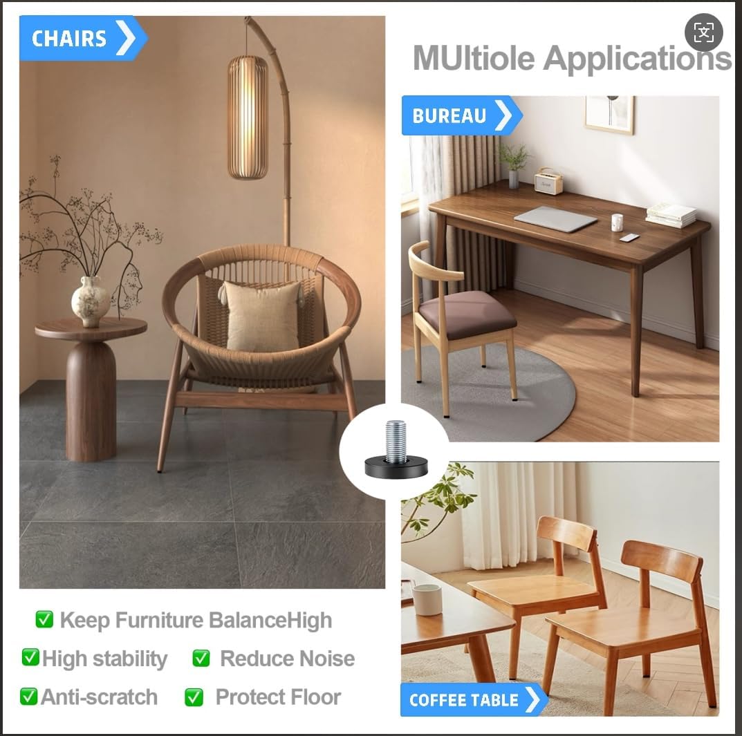 12_Pcs_1/4"_Thread_Leveling_Feet,_Adjustable_Furniture_Feet_Threaded_Screw_in_for_Table_Leveling_Feet_Screw,_for_Table,_Cabinets,_Chairs,_Stool_Legs