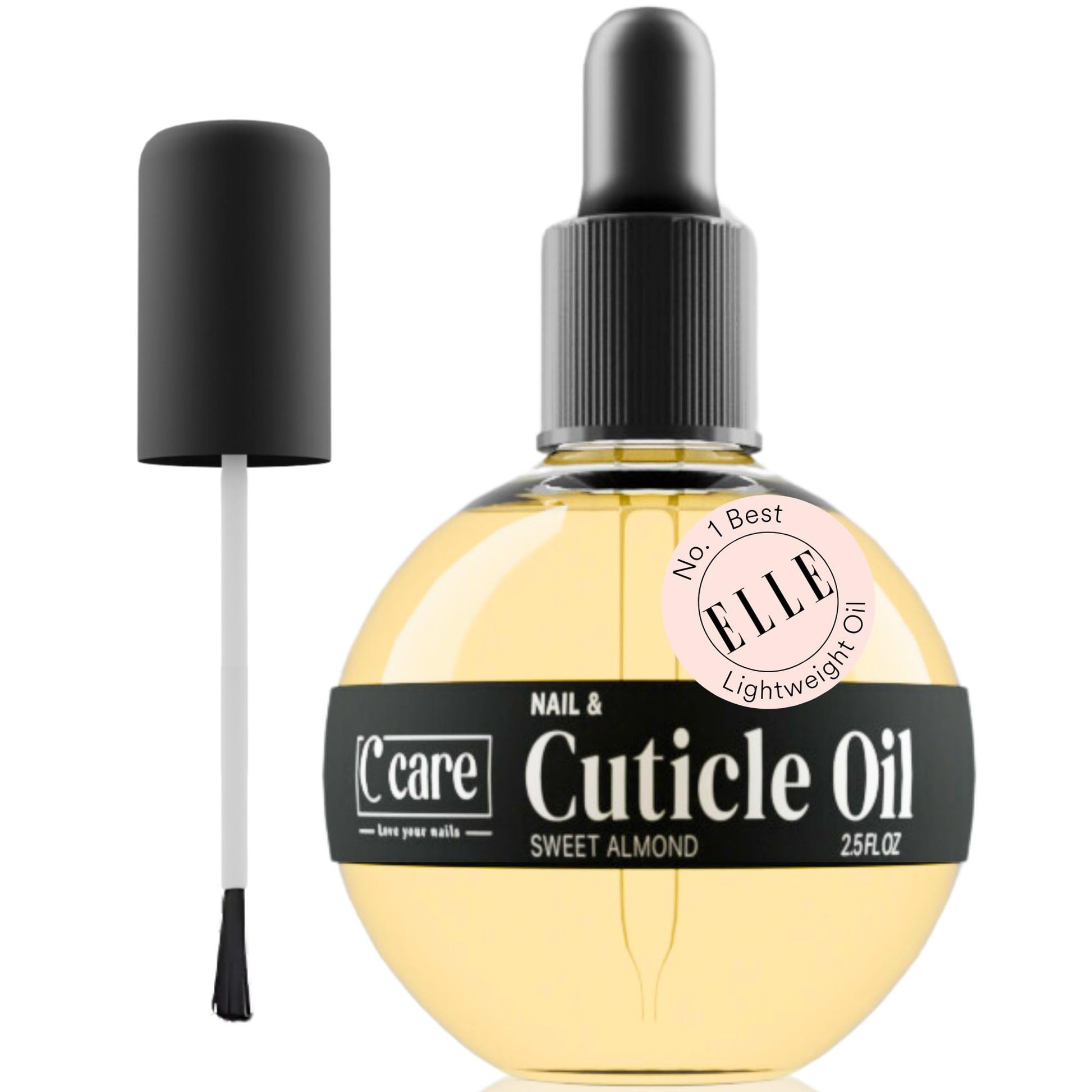 C CARE Sweet Almond Cuticle Oil For Nails - Repairs Cuticles Overnight - Moisturizes and Strengthens Nails and Cuticles - Dropper &amp;amp; Brush included - 2.5oz