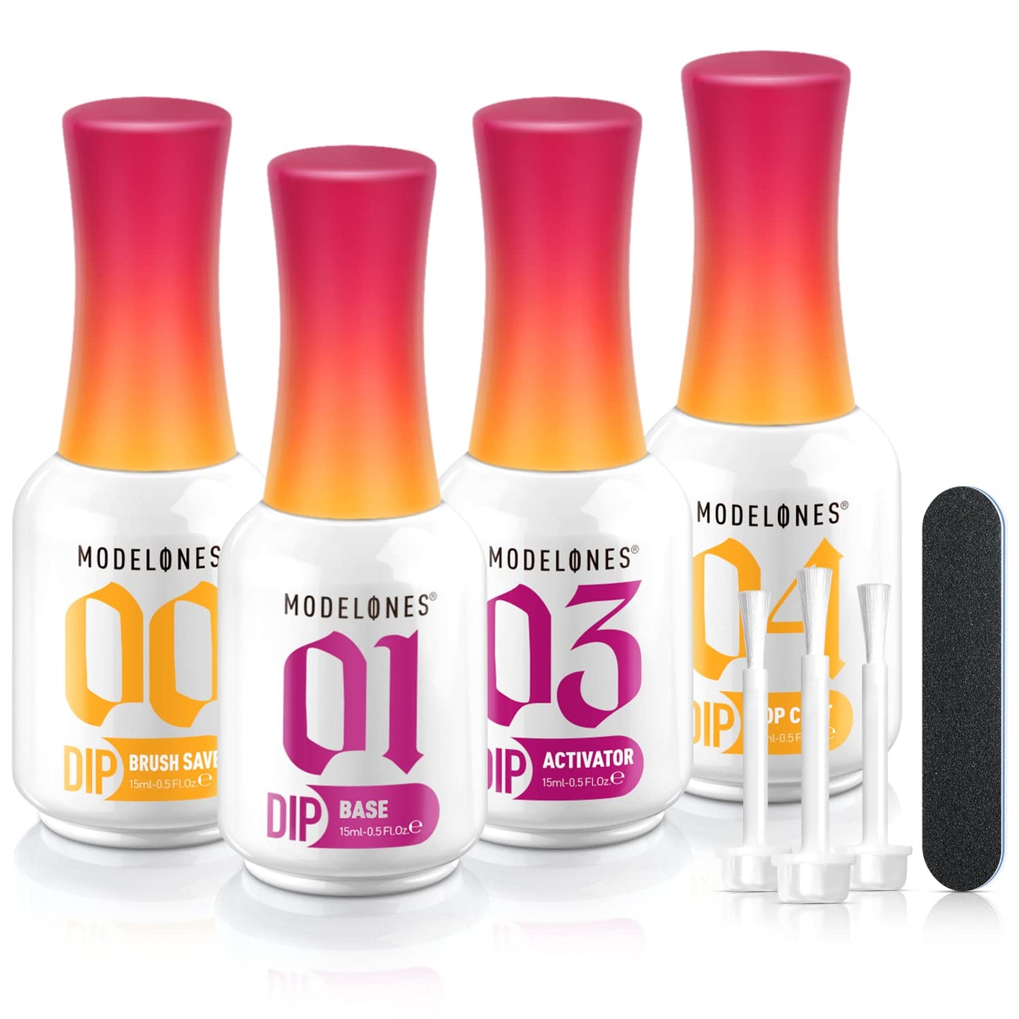 Modelones_Dip_Powder_Liquid_Set_4+4_Pcs,_Dip_Powder_System_Set_with_Base_Coat/Top_Coat/Activator/Brush_Saver/Manicure_Tools_for_Nail_Kit_Art_DIY_Salon_-_15ml/0.5oz