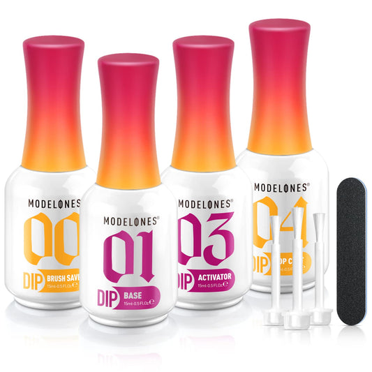 Modelones_Dip_Powder_Liquid_Set_4+4_Pcs,_Dip_Powder_System_Set_with_Base_Coat/Top_Coat/Activator/Brush_Saver/Manicure_Tools_for_Nail_Kit_Art_DIY_Salon_-_15ml/0.5oz