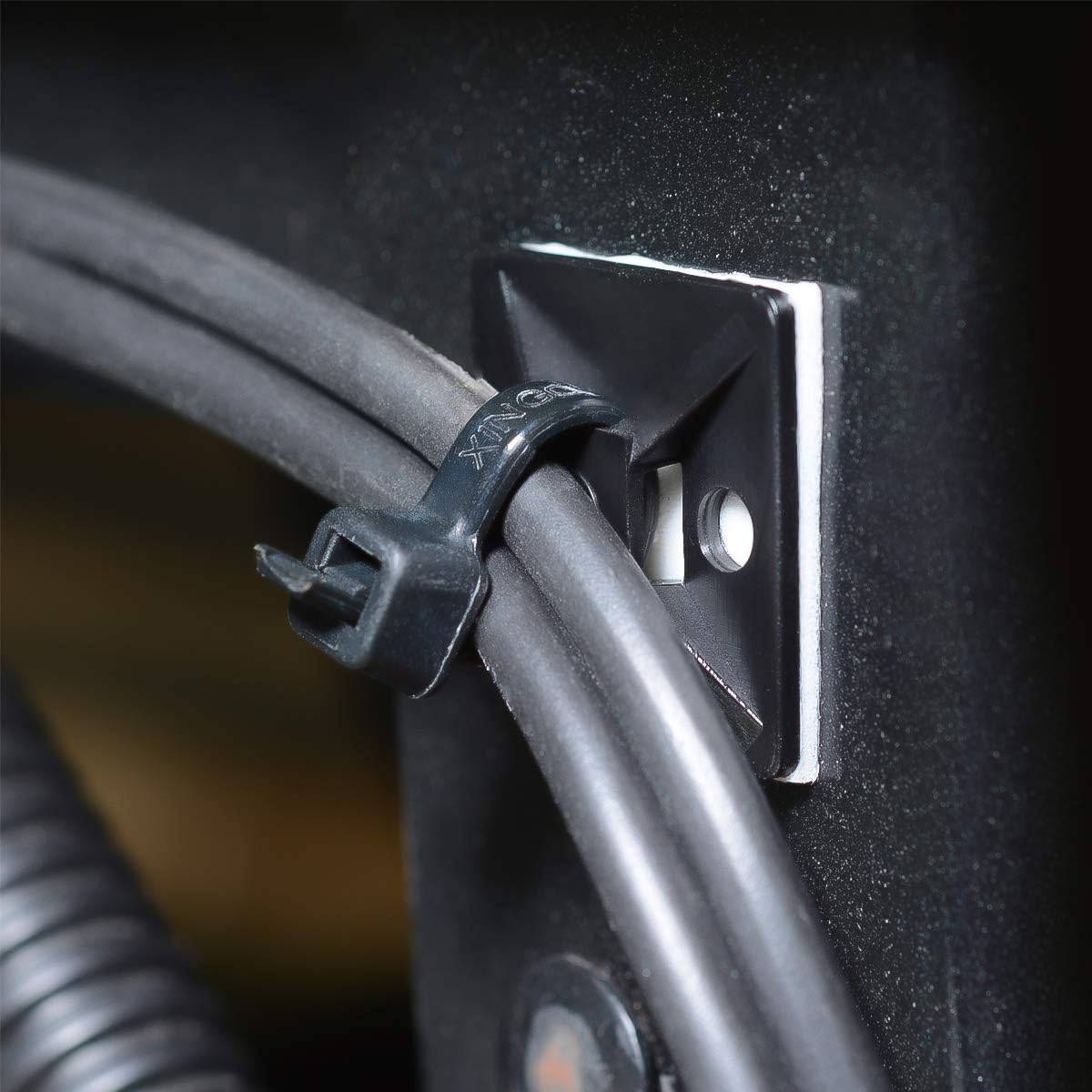 XHF_3/4"_Strong_Back-Glue_Self_Adhesive_Black_Cable_Zip_Tie_Mounts_100pcs_with_8"_Zip_Ties,_Screws,_UV_Protection_Outdoor_Sticky_Wire_Fasteners_Cable_Clips_Management_Anchors_Organizer_Holders_Squares