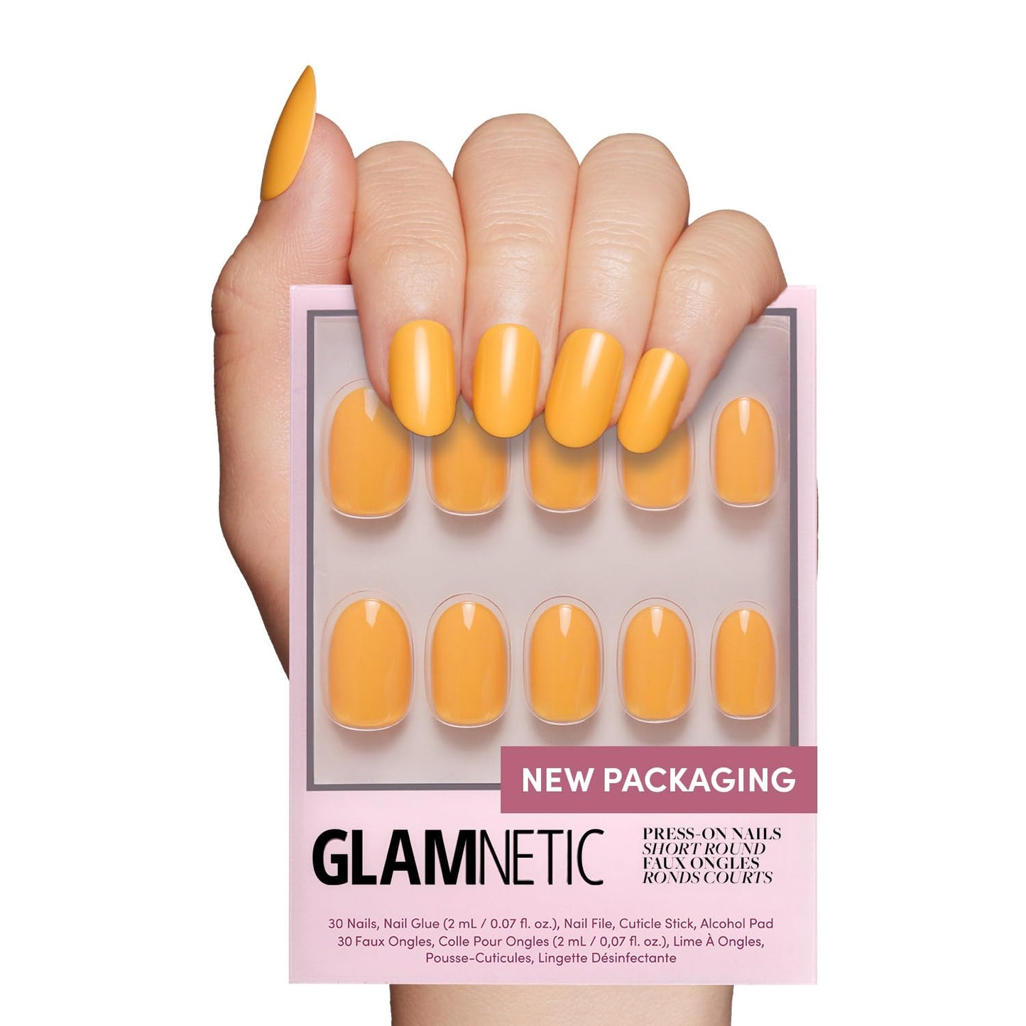 Glamnetic Press On Nails - Sunset Orange | Opaque Trendy Orange Short Round Fake Nails, Salon Quality | 12 Sizes - 30 Nail Kit