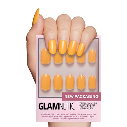 Glamnetic Press On Nails - Sunset Orange | Opaque Trendy Orange Short Round Fake Nails, Salon Quality | 12 Sizes - 30 Nail Kit