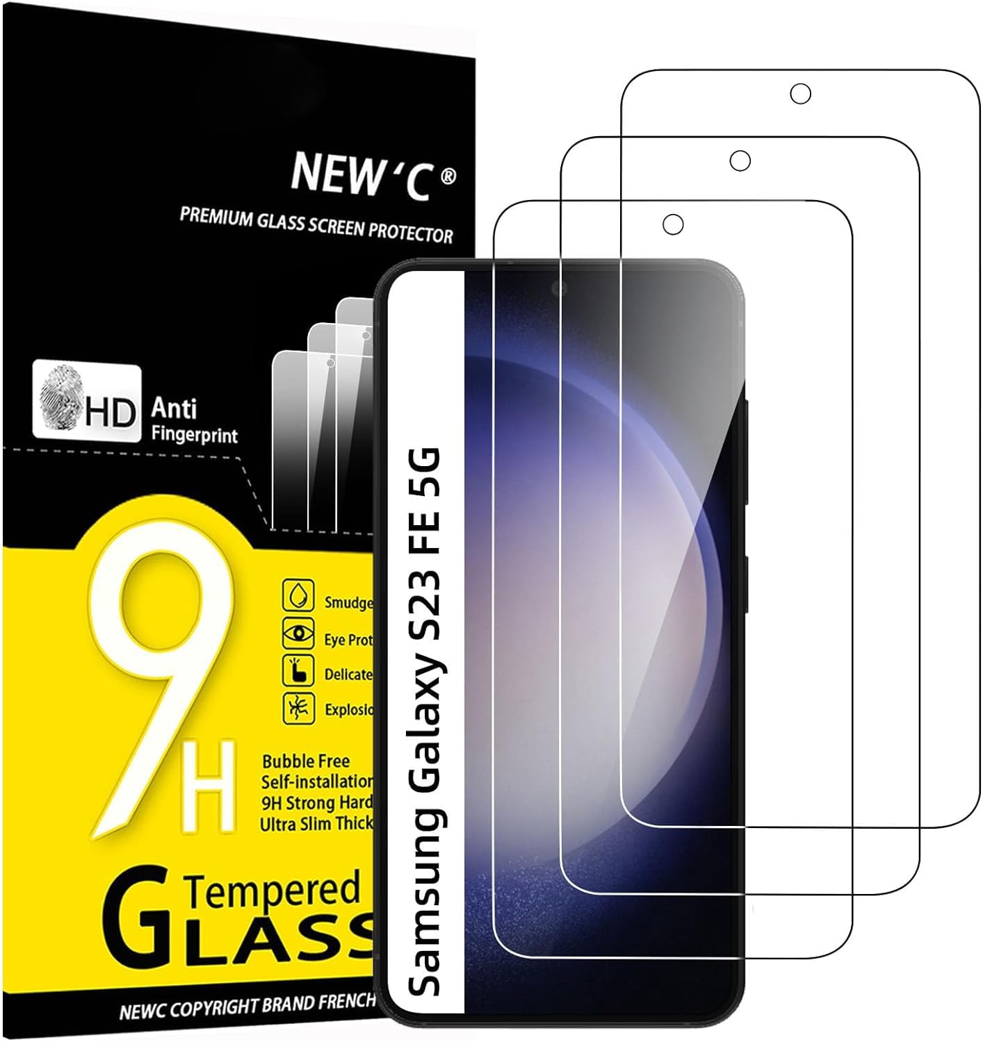 NEW&amp;#39;C 3 Pack Designed for Samsung Galaxy S23 FE 5G Screen Protector Tempered Glass, Bubble Free, Ultra Resista
