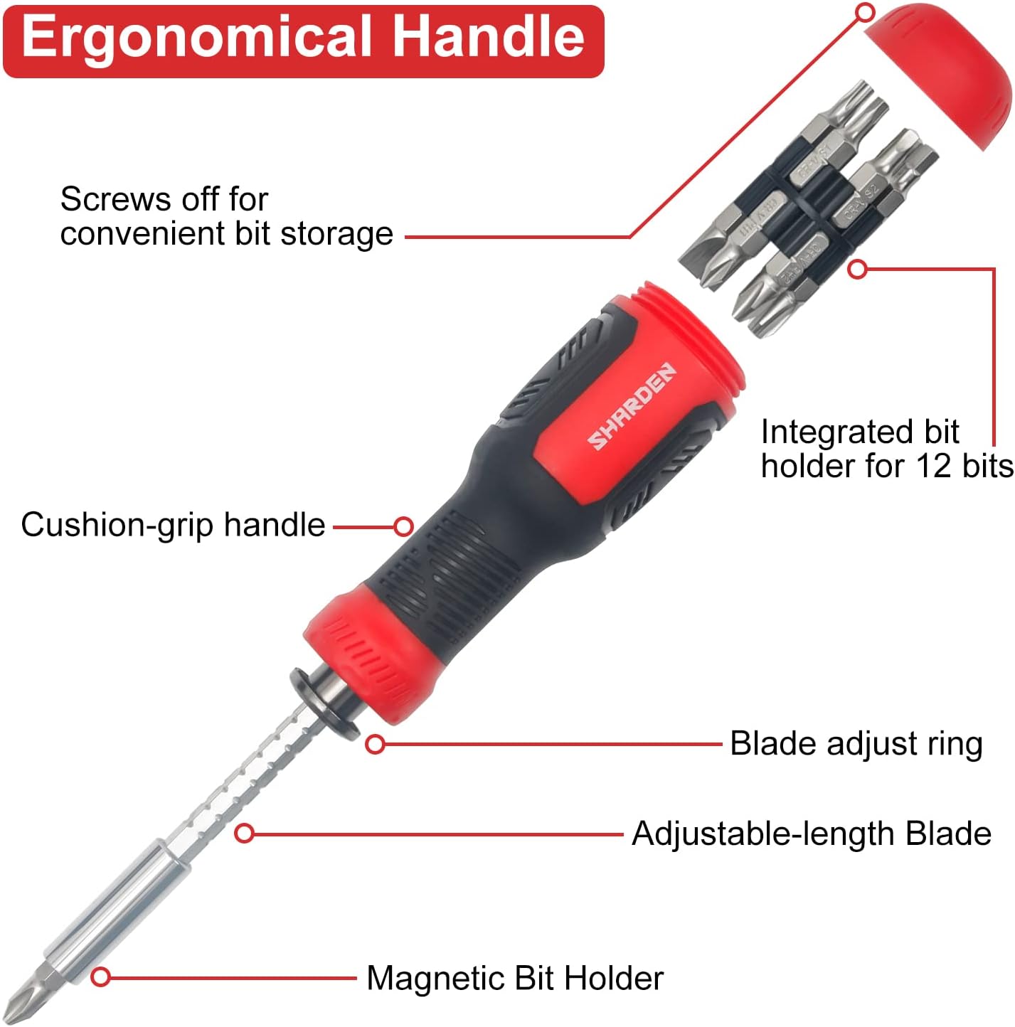 SHARDEN_Multi_Screwdriver_13-in-1_Screw_Driver_Adjustable_Screwdriver_Set_Multitool_All_in_One_with_Torx_Security,_Flat_Head,_Phillips,_Hex,_Square_and_1/4_Nut_Driver