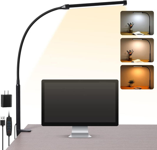 LED_Desk_Lamp_with_Clamp,_Eye-Caring_Clip_on_Lights_for_Home_Office,_3_Modes_10_Brightness,_Long_Flexible_Goose-Neck,_Metal,_Swing_Arm_Architect_Task_Table_Lamps_with_USB_Adapter,_Black/White_and_Silver