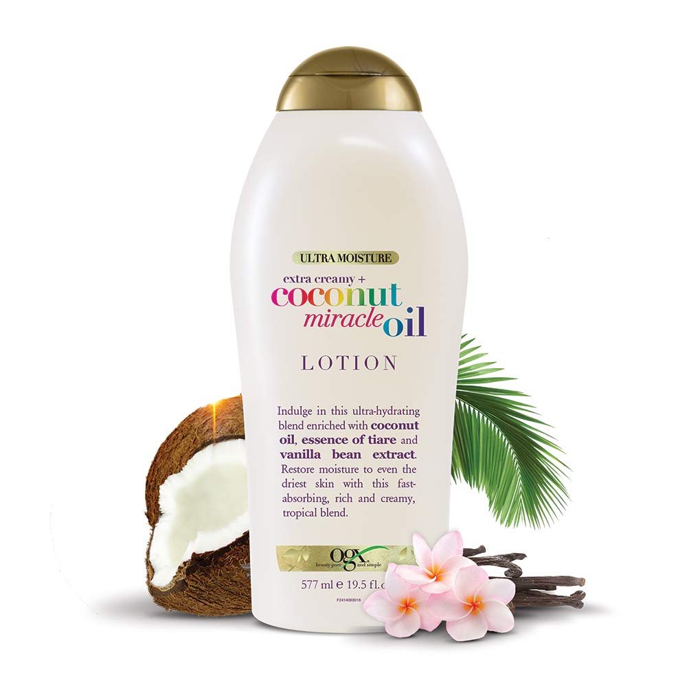 OGX_Extra_Creamy_+_Coconut_Miracle_Oil_Ultra_Moisture_Body_Lotion_with_Vanilla_Bean,_Fast-Absorbing_Body_Lotion_for_All_Skin_Types,_Paraben-Free_and_Sulfated-Surfactants_Free,_19.5_Ounce