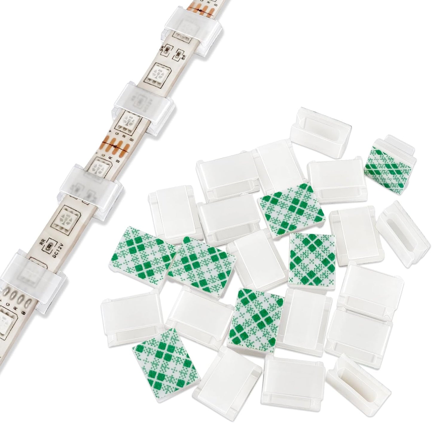 GooChan_Strip_Light_Mounting_Clips_Self-Adhesive_Strip_Brackets_Holder,100Pack_Clamps_Fix_Light_Strip_8mm_10mm_12mm_(for_10mm(3/8")_Wide_Strip_Light)