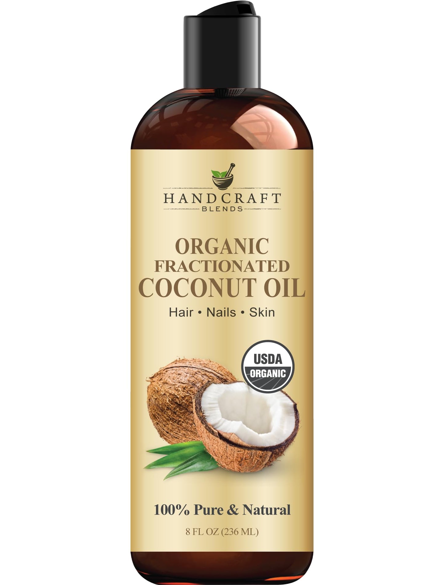 Handcraft Blends Organic Fractionated Coconut Oil | 100% Pure and Natural | Bath &amp;amp; Body Oil | Premium Grade Carrier Oil | Skin | Hair | Body | Massage | Hexane-Free | 8 Fl Oz