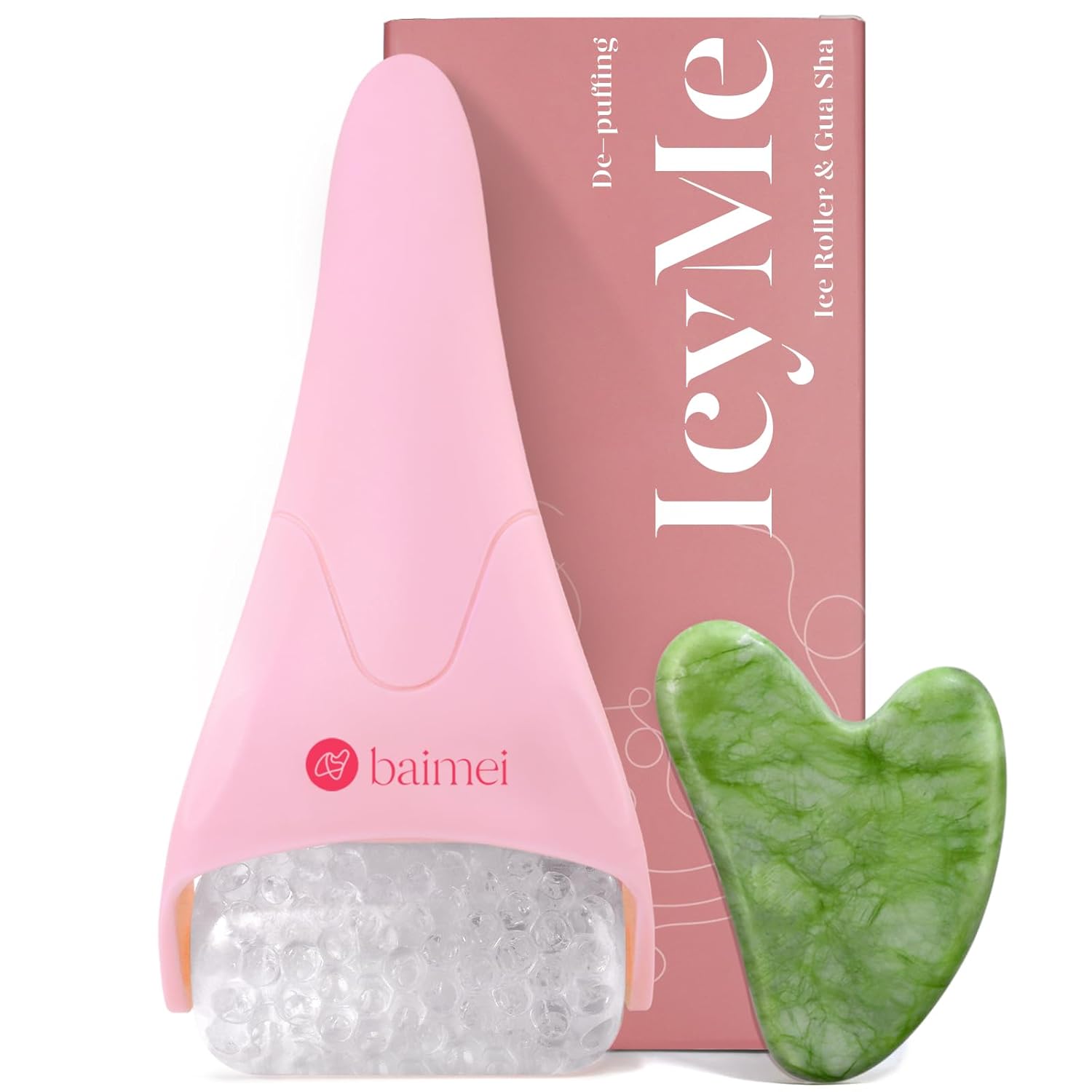 BAIMEI_IcyMe_Ice_Roller_for_Face_and_Gua_Sha_Facial_Tool_Set,_Ice_Face_Roller_Reduces_Puffiness_Relieves_Migraines_Skin_Care_Tools,_Self_Care_for_Women_-_Pink