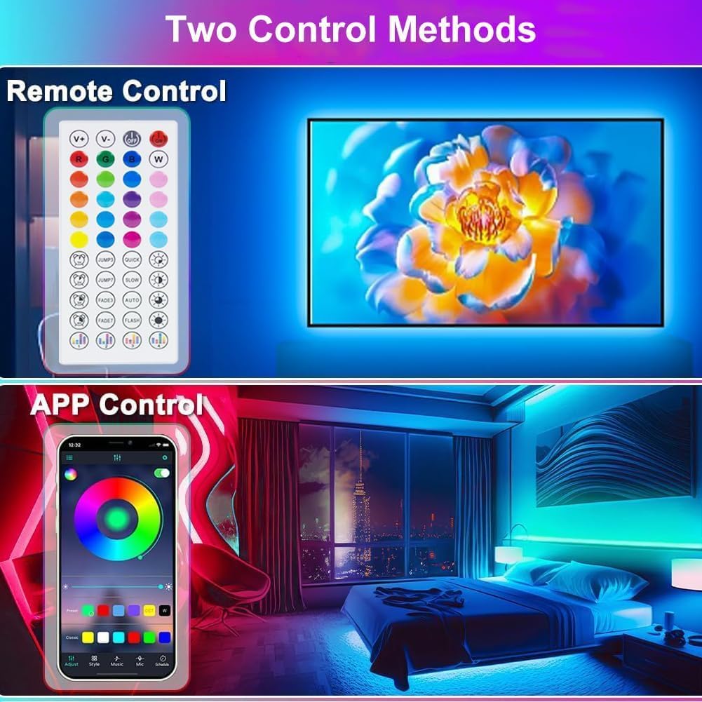 PSTAR_LED_Lights_for_TV_Led_Backlight,_3.28FT/9.84FT/16.4ft/32.8FT/50FT/65.6FT_Music_Sync_RGB_Strip_Lights_with_Remote_&_App_Control,_USB_Powered_for_TVs,_Computer,_Bedroom,_Gaming_Setup,_Home_Cinema
