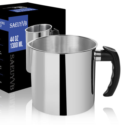 Candle Making Pouring Pot，SAEUYVB 44oz Stainless Steel Wax Melting Pot with Heat-Resistant Handle and Dripless Pouring Spout for Candle Making（44oz)