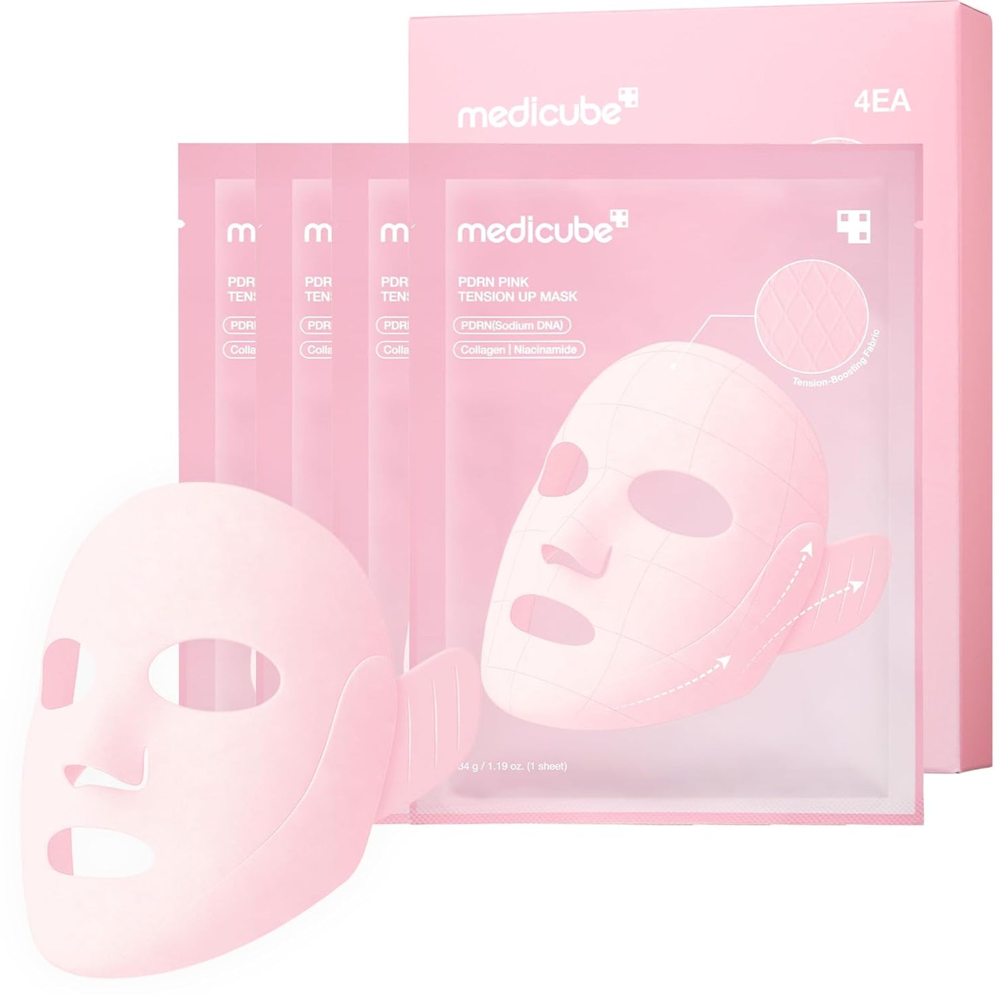 medicube_PDRN_Pink_Tension_Up_Mask_|_3-Step_V-line_Mask_for_Contoured-Looking_Chin_&_Jawline_|_Full-Face_Firming_Care_with_Salmon_PDRN,_NAD_&_Caffeine_|_Korean_Skincare,_34g_x_4ea_+_Tightening_Band