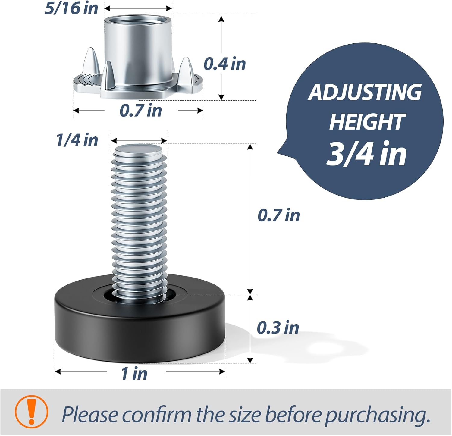MROCO_Furniture_Leveling_Feet_with_T-Nuts,_12_PCS_1/4"-20_UNC_Thread_Adjustable_Levelers,_Leg_Levelers_Table_Feet_Screw_on_for_Deak,_Chairs,_Stool_Legs,_Cabinet