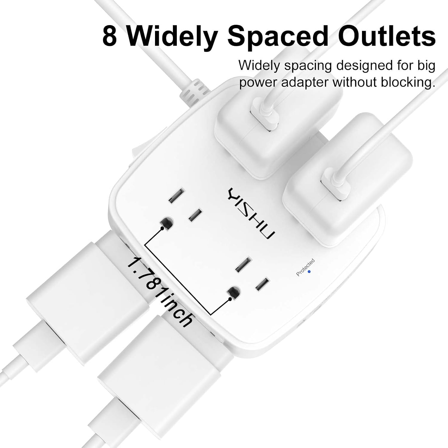 6_Ft_Surge_Protector_Power_Strip_-_8_Widely_Outlets_with_4_USB_Ports,_3_Side_Outlet_Extender_with_6_Feet_Extension_Cord,_Flat_Plug,_Wall_Mount,_Desk_USB_Charging_Station,_ETL,White