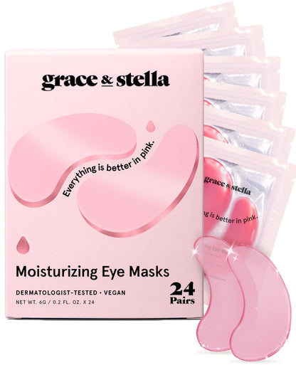 grace &amp;amp; stella Award Winning Under Eye Mask - Gifts for Women - Reduce Dark Circles, Puffy Eyes, Wrinkles, Under Eye Patches - Birthday, Bachelorette Party Favors - Vegan Self Care (24 Pairs, Pink)
