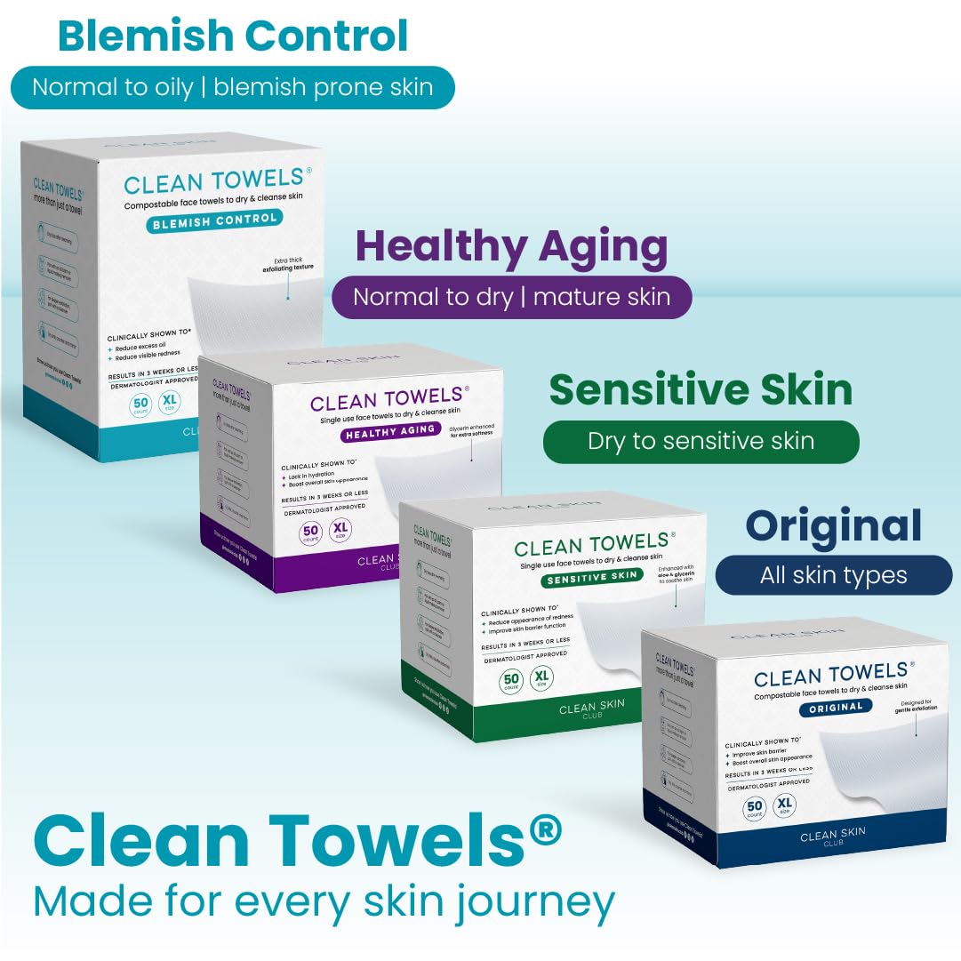 CLEAN_SKIN_CLUB_Blemish_Control_Clean_Towels®_XL,_Extra_Exfoliation_for_Oily_Skin,_Disposable,_Single-Use_Face_Towelette_Dry_Wipe_-_1_Pack_(50_Count)