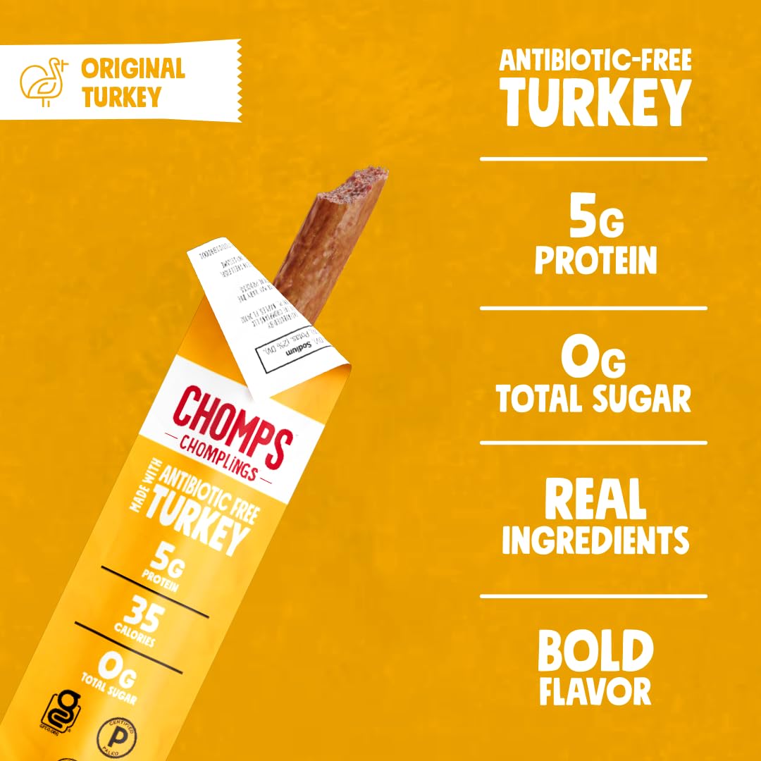 CHOMPS_MINI_Free_Range_Turkey_Jerky_Meat_Snack_Sticks,_Original_Turkey,_0.5_Ounce_(Pack_of_6)