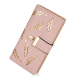 Women's Long Leaf Bifold Wallet Leather Card Holder Purse Zipper Buckle Elegant Clutch Wallet Handbag for Women - Pink wallet for