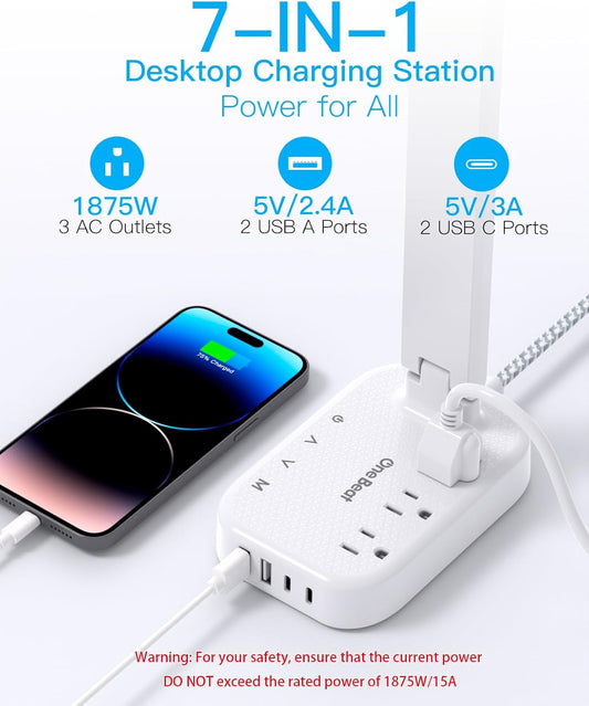 One_Beat_LED_Small_Desk_Lamp_Power_Strip_5ft_Extension_Cord,_3_Outlets,_4_USB_Ports(2_USB_C),_4_Modes,_5_Level_Touch-_Home,_Office,_Bedroom,_Bedside,_Study_Reading_Light,_Dorm_Room_Essentials,_White