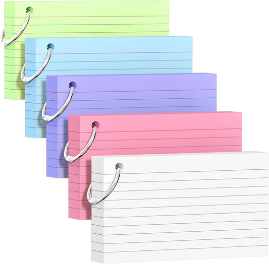 250_Count_Colored_Index_Cards_3x5_Inch_with_Key_Ring,_180gsm_Heavy_Weight_Flash_Cards_5_Color_(50_Sheets_Each)_Portable_Note_Taking_for_Students,_Teachers,_Study_Note_Cards_for_Office_School_Supplies