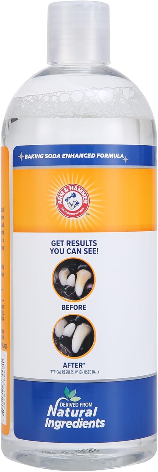 Arm_&_Hammer_Clinical_Care_Dental_Rinse_for_Adult_Dogs,_Odorless_Flavorless_Water_Additive_for_Daily_Plaque,_Tartar,_and_Bad_Breath_Control,_Baking_Soda_Enhanced_Formula,_16_Fl_Oz