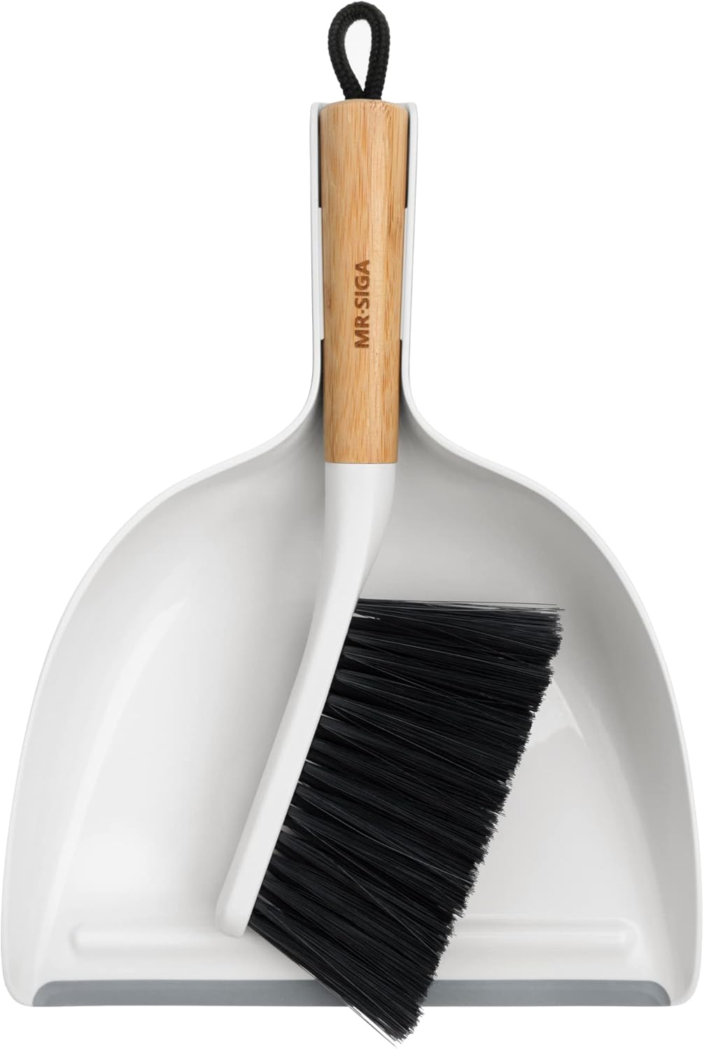 MR.SIGA_Dustpan_and_Brush_Set,_Portable_Cleaning_Brush_and_Dustpan_Combo_with_Bamboo_Handle,_White,_1_Set