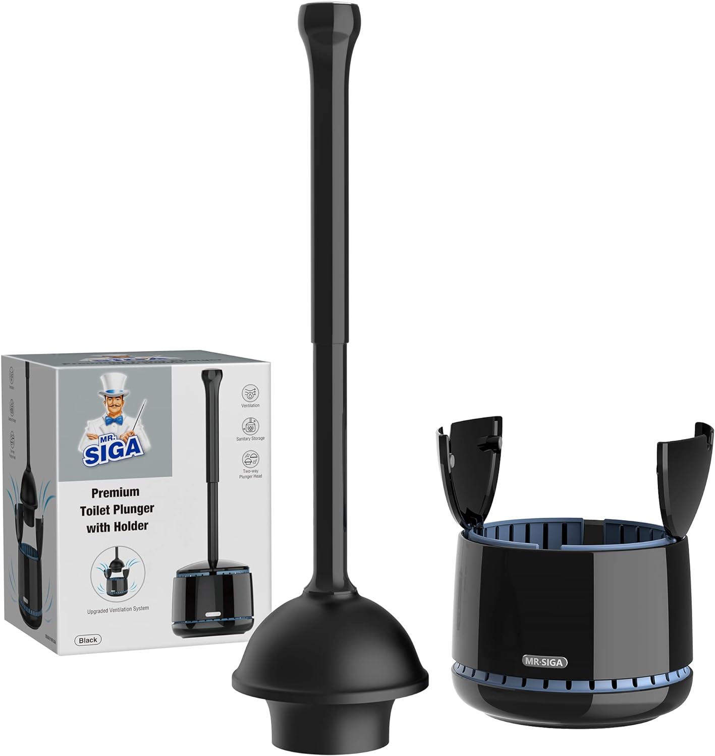 MR.SIGA_Toilet_Plunger_with_Holder,_Heavy_Duty_Toilet_Plunger_and_Holder_Combo_for_Bathroom_Cleaning,_Black
