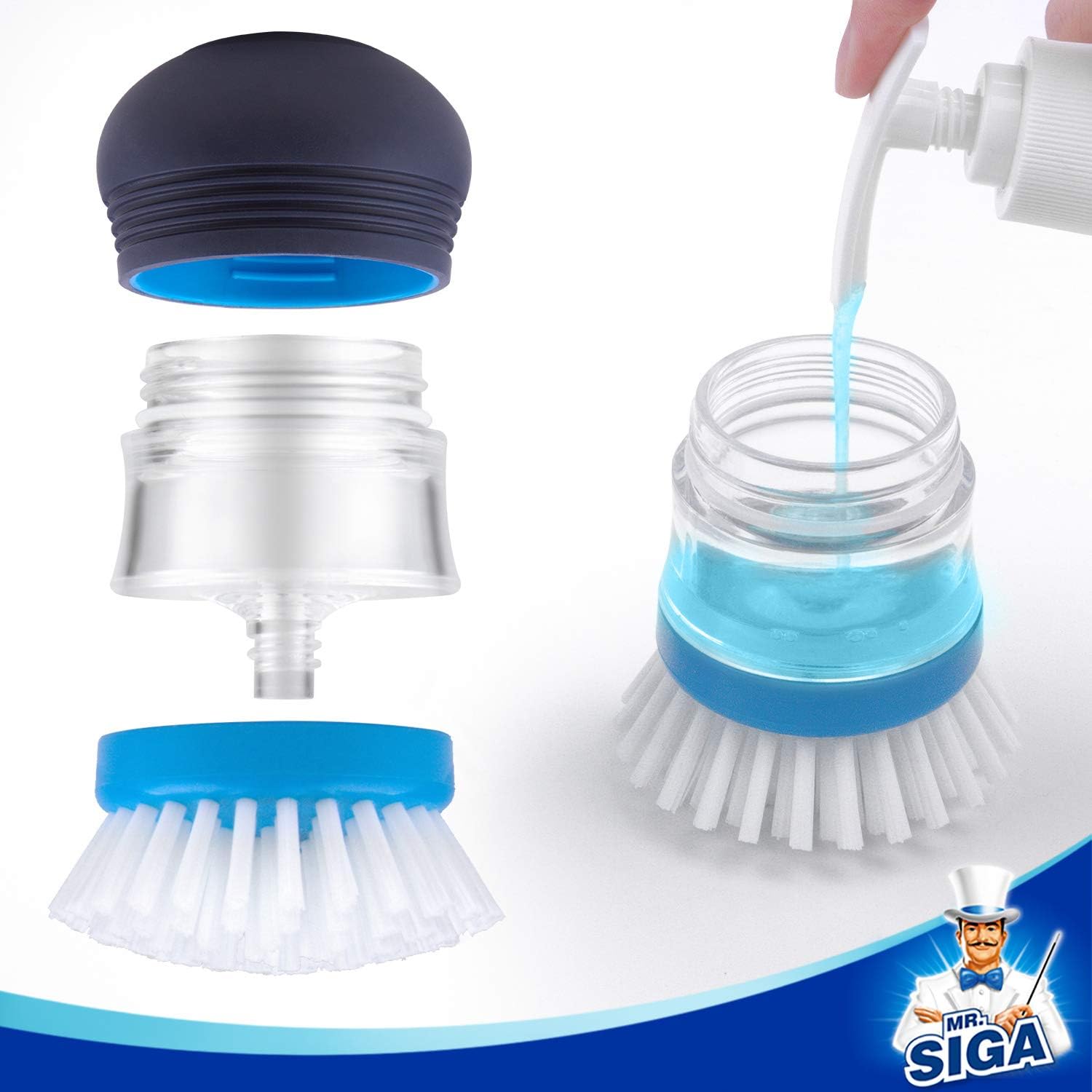 MR.SIGA_Soap_Dispensing_Palm_Brush_Storage_Set,_Kitchen_Brush_with_Holder_for_Pot_Pan_Sink_Cleaning,_1_Set