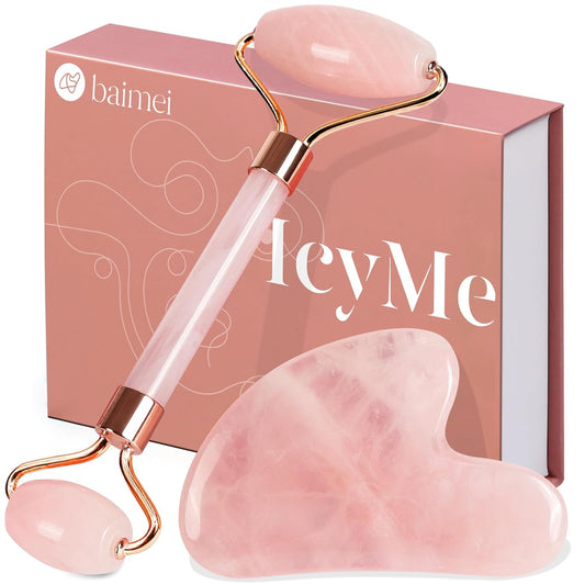BAIMEI_IcyMe_Jade_Roller_&_Gua_Sha,_Face_Roller_Redness_Reducing_Skin_Care_Tools,_Self_Care_for_Men_Women,_Massager_for_Face,_Eyes,_Neck,_Relieve_Fine_Lines_and_Wrinkles_-_Rose_Quartz