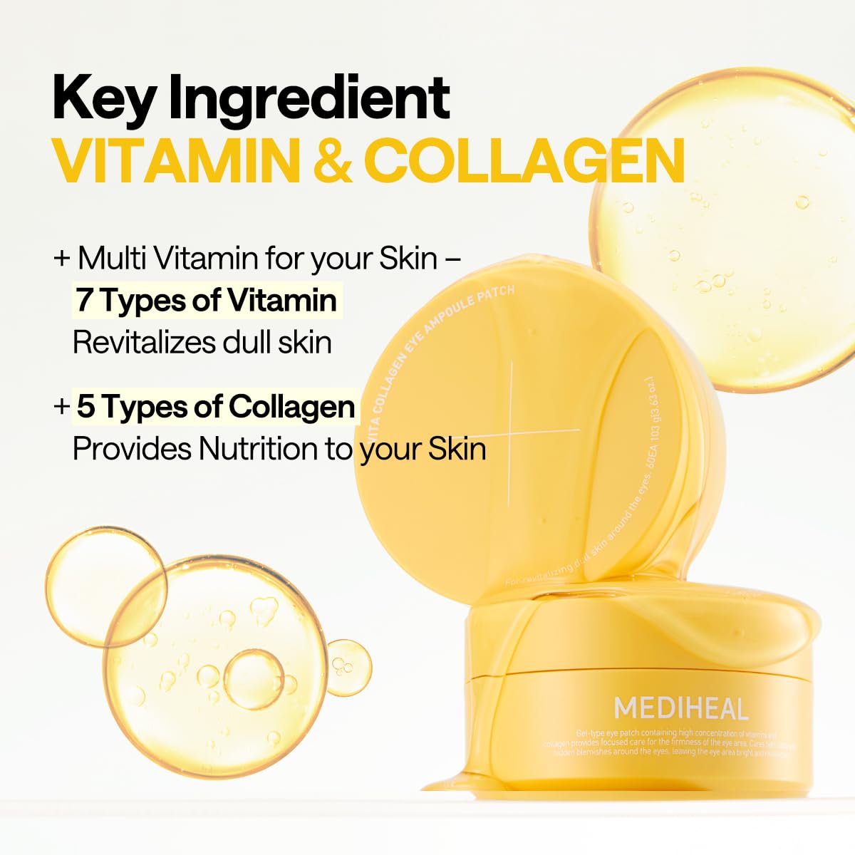 Mediheal Retinol Collagen | Vita Collagen Under Eye Patches - Korean Hydrogel Eye Pads (60 patches) with 95% Retinol & 5 Micro Collagen. Nourishing & Non Irritating Eye Gel Mask. Sealing Cap & Spatula Included.
