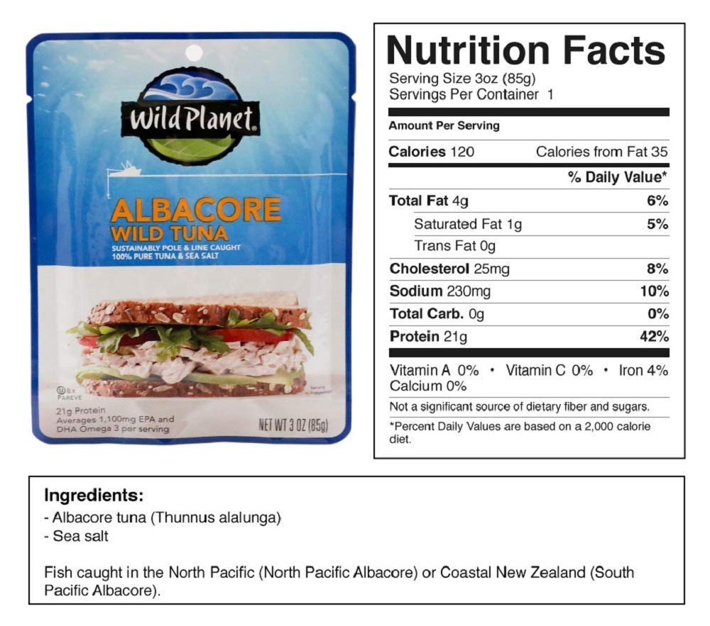 Wild_Planet_Wild_Albacore_Tuna,_Sea_Salt,_Sustainably_Wild-Caught,_Kosher,_Gluten_Free,_Keto_and_Paleo,_3rd_Party_Mercury_Tested,_3_Ounce_Pouch_(Pack_of_1)