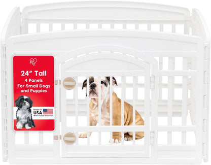 IRIS_USA_24"_Dog_Playpen_with_Door,_4-Panel_Pet_Enclosure_for_Small_Dogs,_White