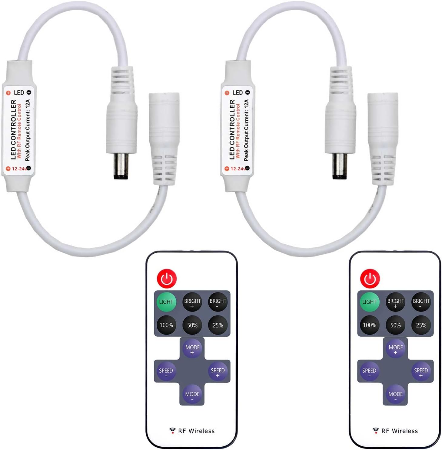 2_Pack_LED_Light_Strip_Remote_Control_Mini_RF_Wireless_LED_Controller_Single_Color_3528_5050_LED_Strip_Lights_Dimmer_Switch_Control_Brightness_Flashing_Mode_DC_12V_24V_LED_Bar_Ribbon_Shelf_Lights