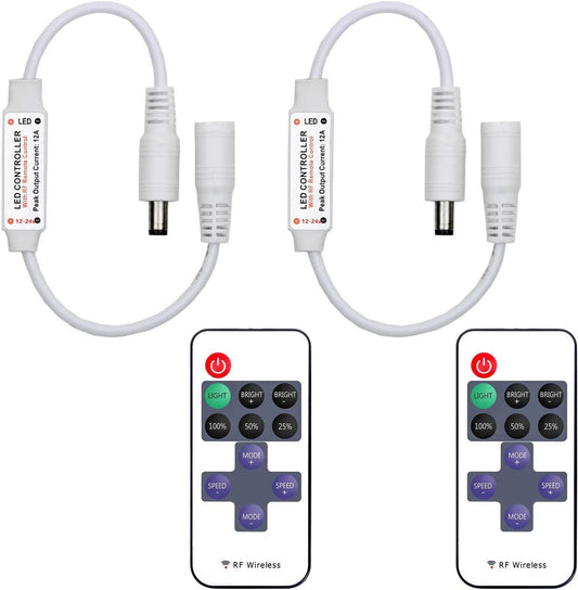 2_Pack_LED_Light_Strip_Remote_Control_Mini_RF_Wireless_LED_Controller_Single_Color_3528_5050_LED_Strip_Lights_Dimmer_Switch_Control_Brightness_Flashing_Mode_DC_12V_24V_LED_Bar_Ribbon_Shelf_Lights