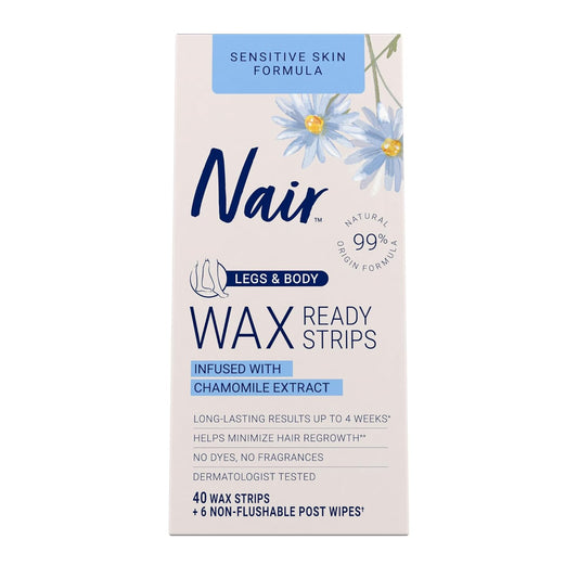 Nair_Sensitive_Hair_Remover_Mess-Free_Wax_Ready_Strips,_Legs_and_Body_Easy_Hair_Removal_Wax_Strips_for_Sensitive_Skin,_Chamomile_Extract,_Dermatologist_Tested,_Plus_6_Post_Wipes,_40_Count