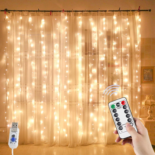 YEOLEH_String_Lights_Curtain,7.9_x_5.9Ft_144LEDs_USB_Powered_Fairy_Lights_for_Bedroom_Wall_Decor,8_Modes_&_IP64_Waterproof_Ideal_for_Outdoor_Indoor_Home_Garden_Party_Holiday_Halloween_Room,Warm_White