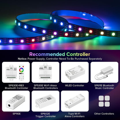 SEZO_WS2812B_ECO_LED_Strip_Light_3.3FT/16.4FT_-_60LEDs/100LEDs/144LEDs/150LEDs/300LEDs_300Pixels_Individually_Addressable_Programmable_5050SMD_Digital_RGB_Alloy_Wires_Flexible_Dream_Color_IP30_Non-Waterproof_PCB_Black_DC5V