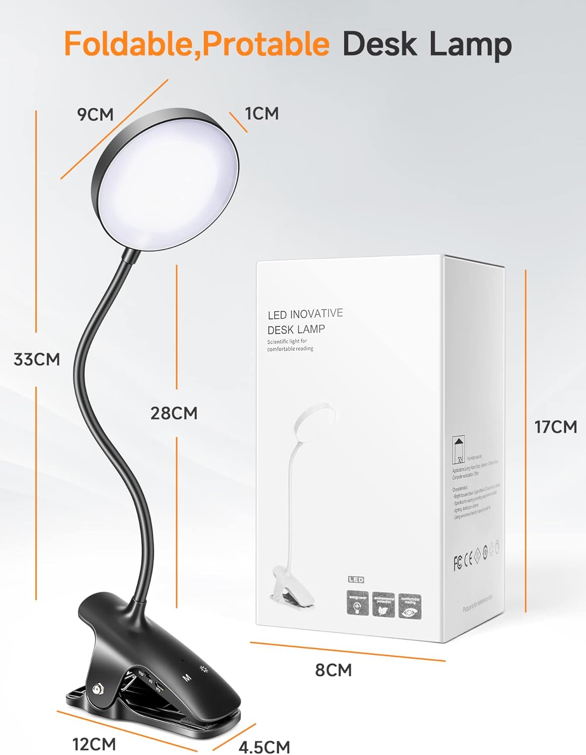 Mubarek_Clip_on_Lamp,5_Brightness+5_Color_Clip_on_Light,200LM_36_LED_Reading_Lights_for_Books_in_Bed,1800mAh_Battery_Powered_Lamp_Battery_Operated_Lights,Rechargeable_Desk_Lamp_with_Clamp_Light