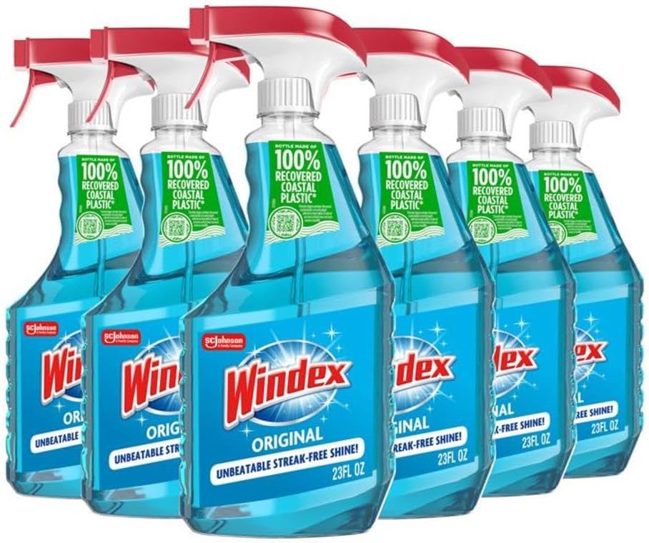 Windex_Glass_and_Window_Cleaner_Spray_Bottle,_Bottle_Made_from_100%_Recycled_Plastic,_Surface_Cleaning_Spray,_Original_Blue_Scent,_23_Fl_Oz_(Pack_of_6)
