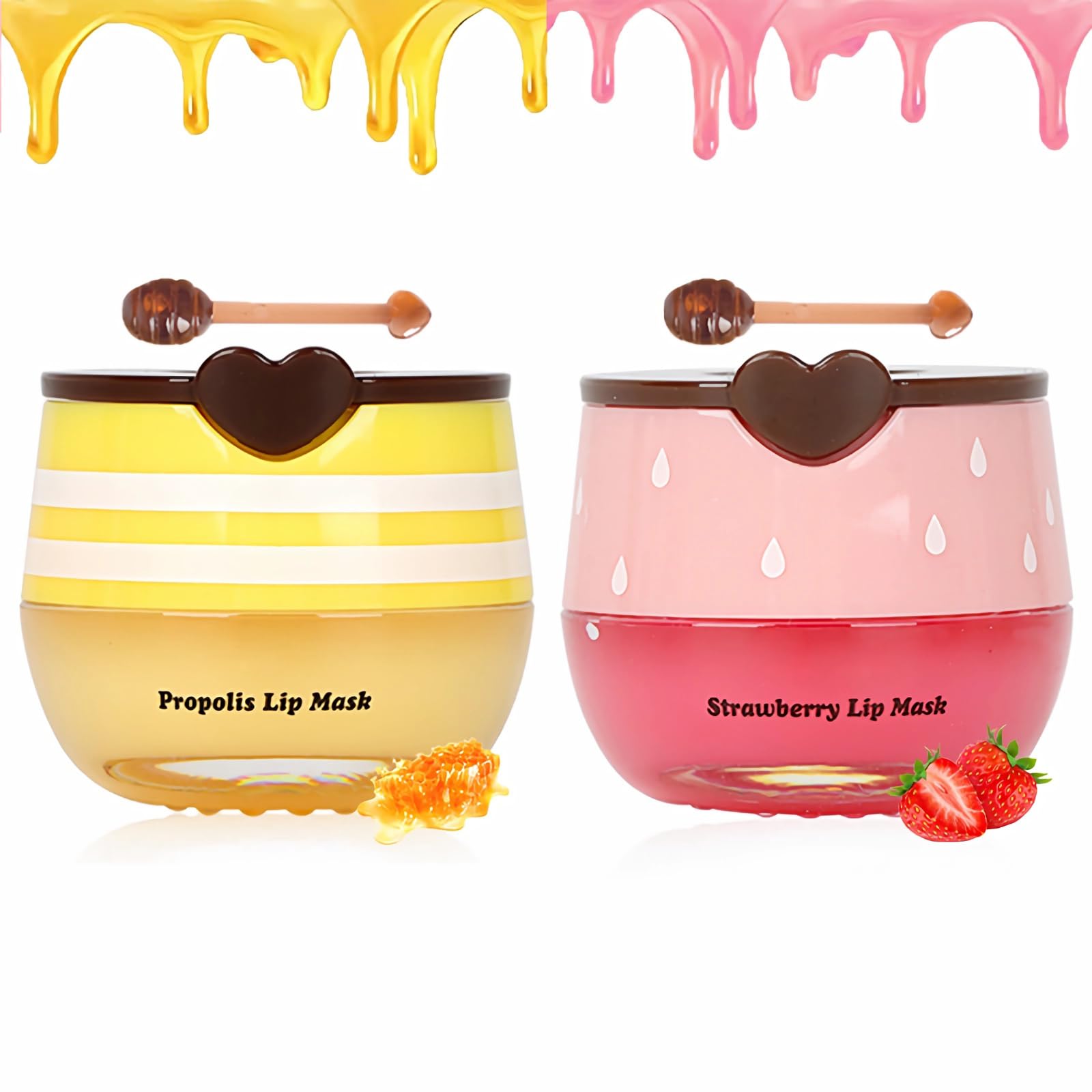 2 PCS Bee Lip Balm Lip Mask Honey Pot,Honey &amp;amp; Strawberry Lip Mask Propolis Moisturizing Lip Balm,Hydrating Prevention Dry &amp;amp; Cracked,Mothers Day Gifts,Teacher Appreciation Gifts,Easter Basket Stuffers